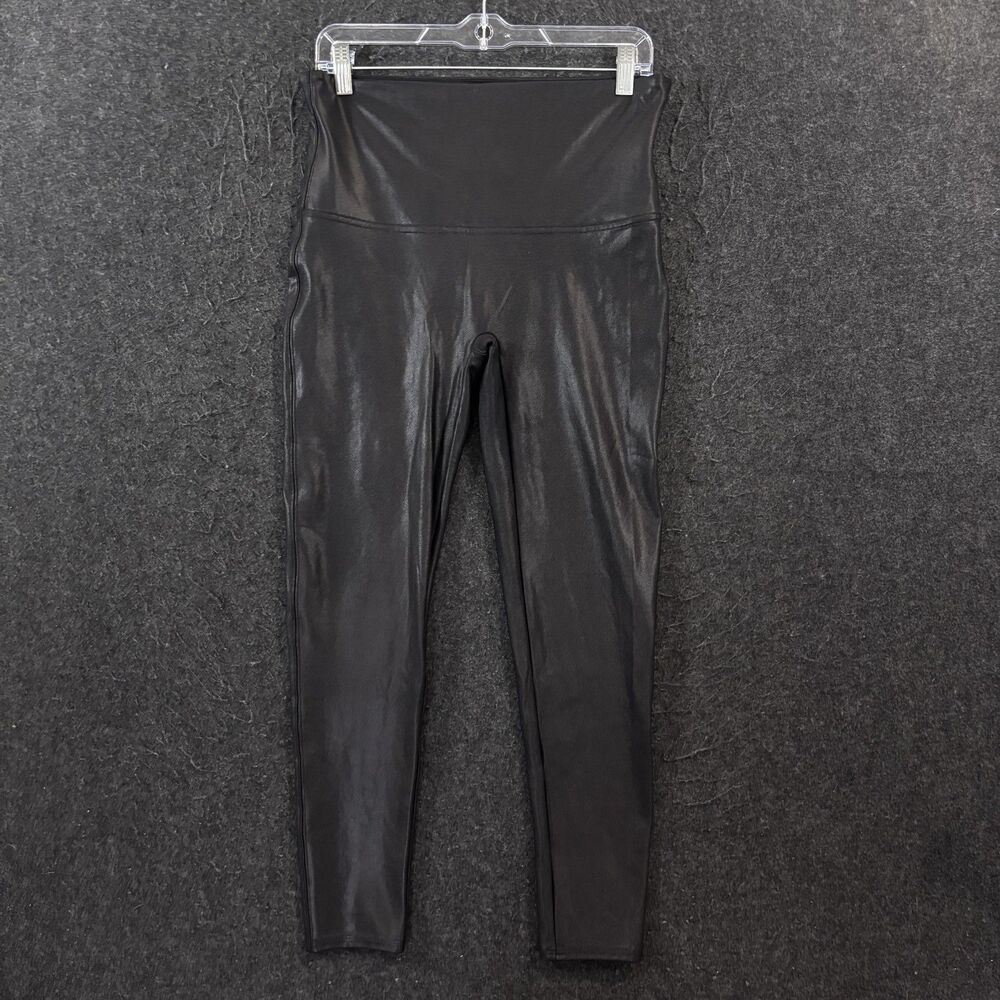 Spanx Faux Leather Leggings Women's 1X Petite Black High Rise Ankle Shaping
